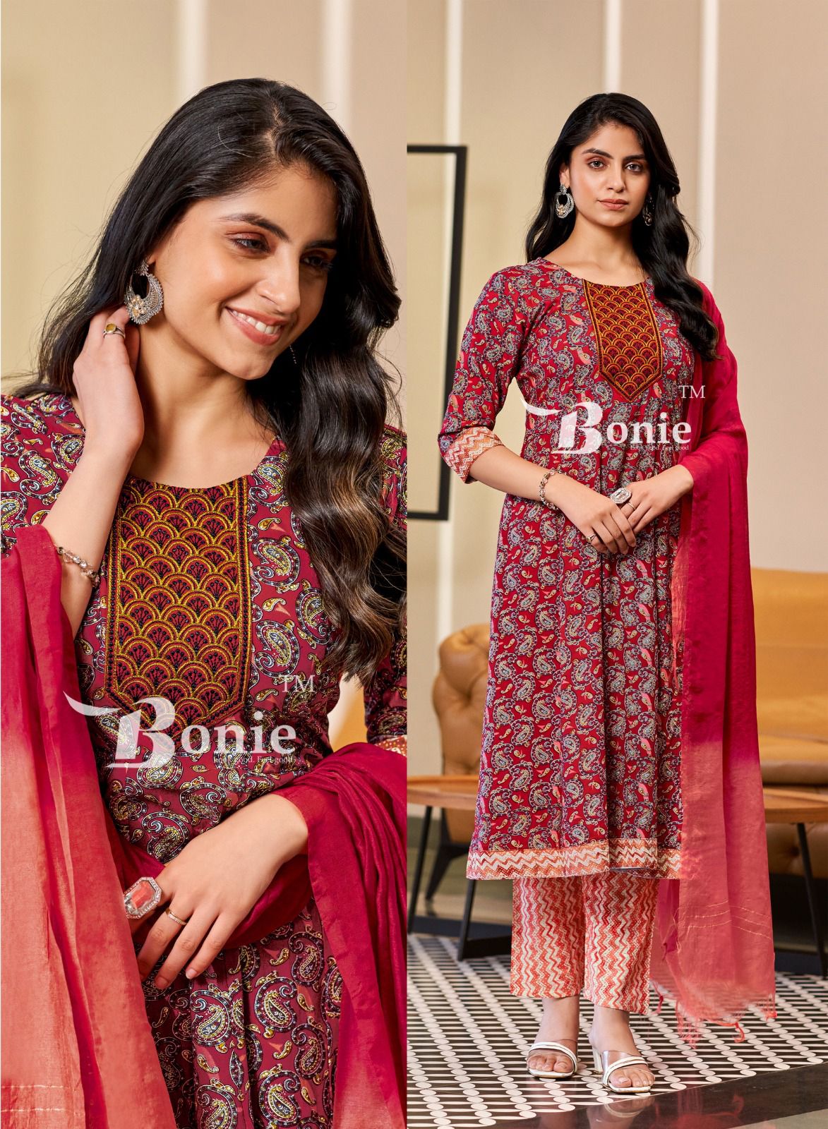 Tanvi By Bonie Rayon Printed Anarkali Kurti With Bottom Dupatta Wholesale Shop In Surat
